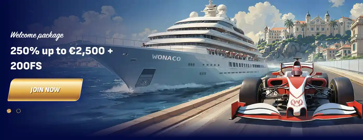 Wonaco Casino, pacchetto di benvenuto 250% fino a 2.500 € e 200 giri gratuiti